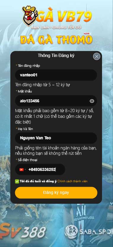 đăng ký gà vb79